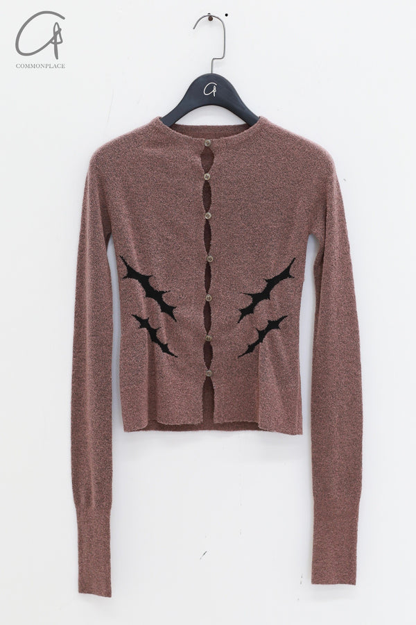 Rui Zhou 24 Autumn and Winter Thorn Intarsia Cardigan RUI-RAW24KN11-CHAFEN Tea Powder